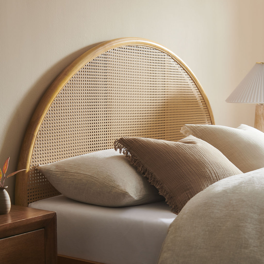 Odette Queen Arched Rattan Cane Platform Bed - Oak