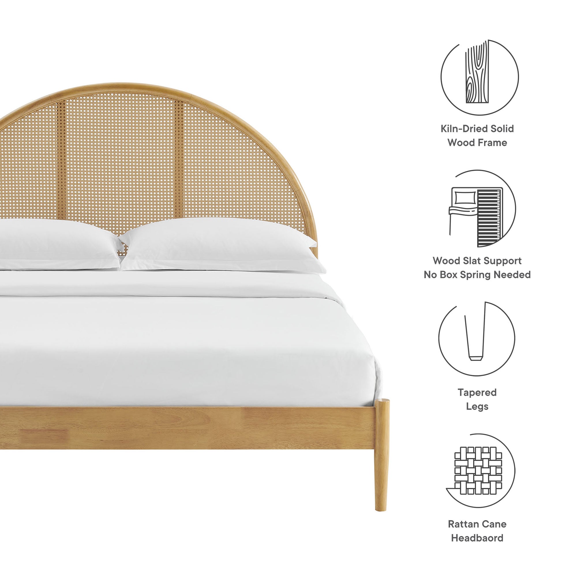 Odette Queen Arched Rattan Cane Platform Bed - Oak