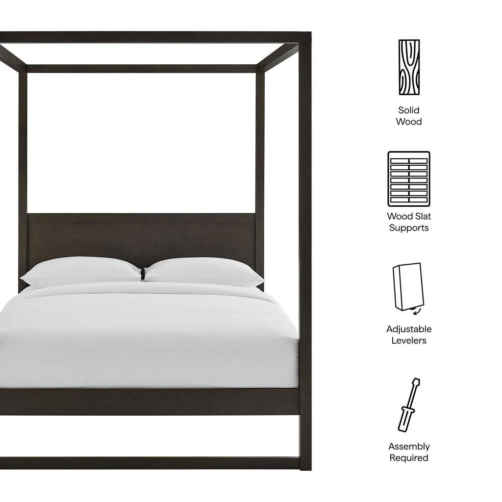 Alva Queen Wood Canopy Platform Bed - Smoked Oak