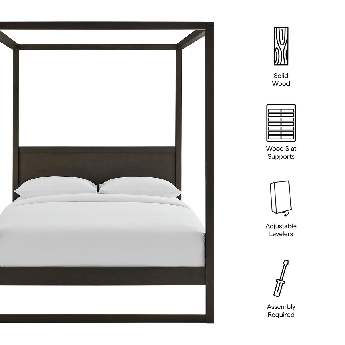 Alva Queen Wood Canopy Platform Bed - Smoked Oak