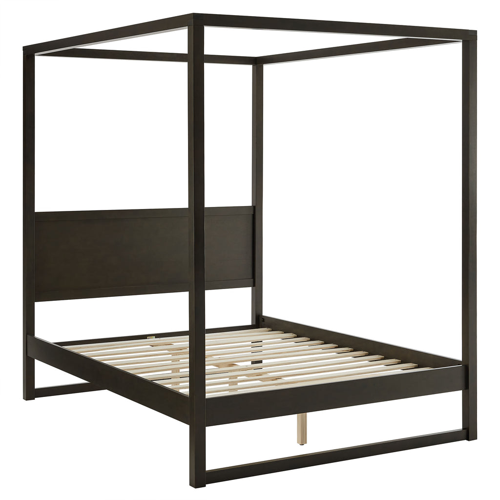 Alva King Wood Canopy Platform Bed - Smoked Oak