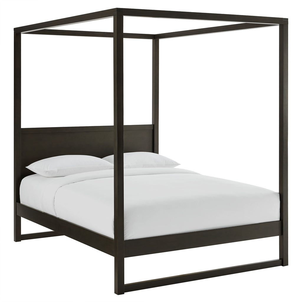 Alva King Wood Canopy Platform Bed - Smoked Oak