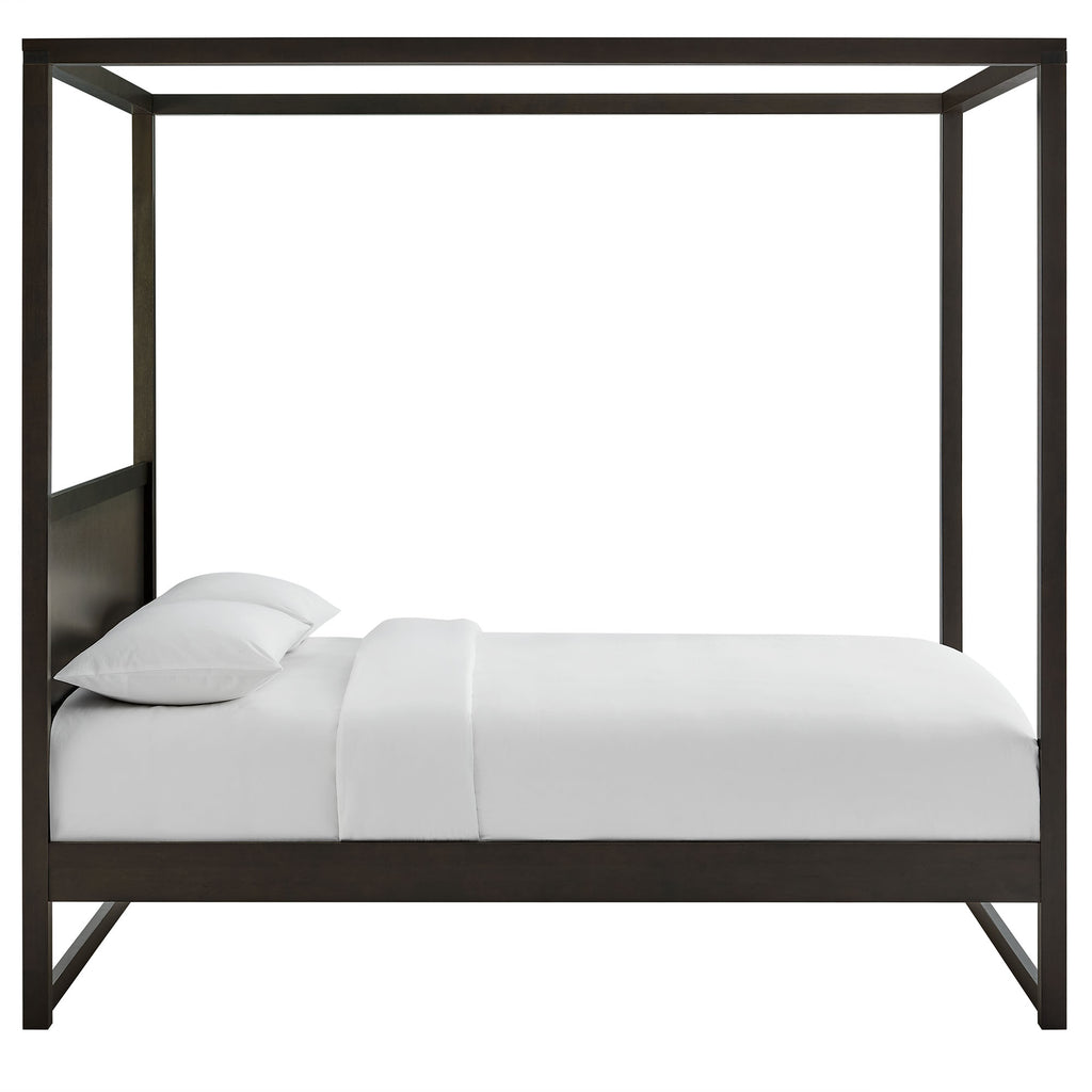 Alva King Wood Canopy Platform Bed - Smoked Oak
