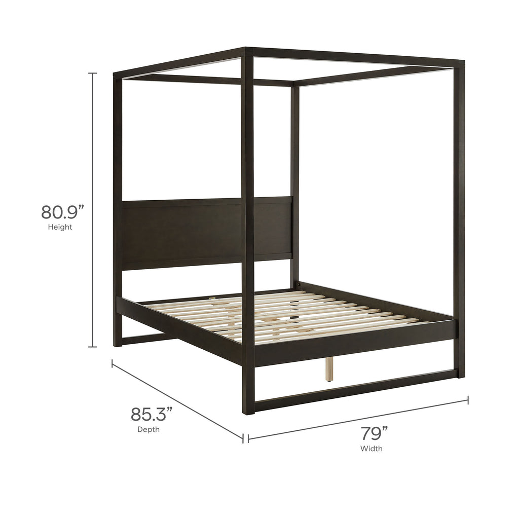 Alva King Wood Canopy Platform Bed - Smoked Oak