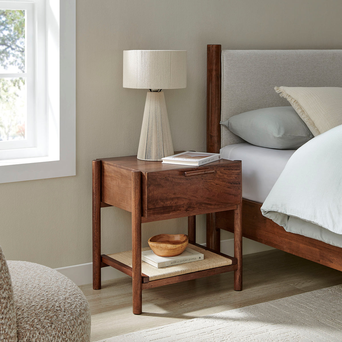 Oswin 1-Drawer Wood Nightstand - Walnut
