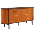 Coralie Curved 6-Drawer Vegan Leather Oval Dresser - Walnut Tan