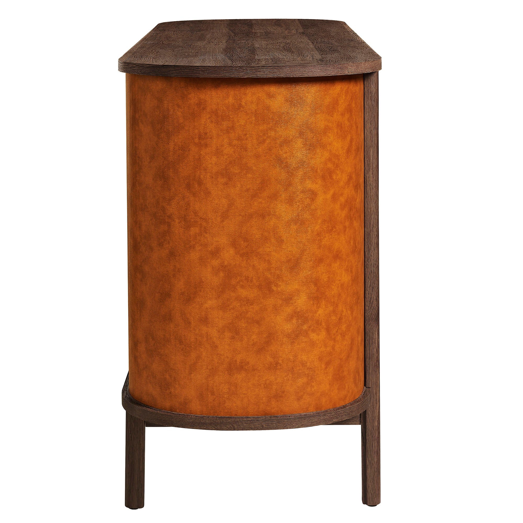 Coralie Curved 6-Drawer Vegan Leather Oval Dresser - Walnut Tan
