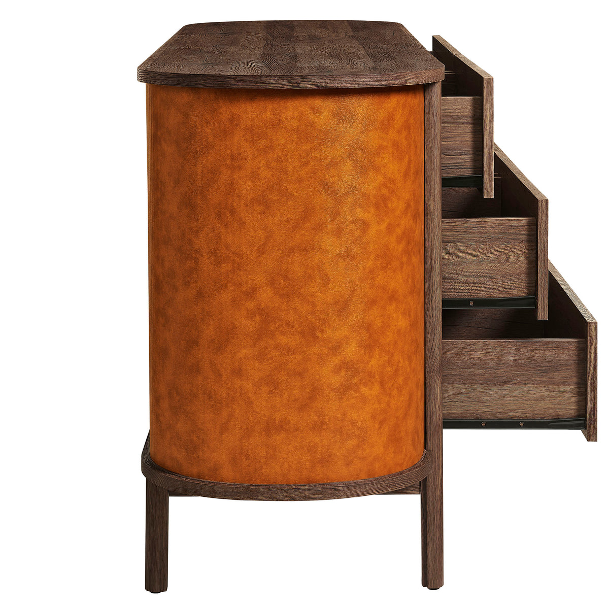 Coralie Curved 6-Drawer Vegan Leather Oval Dresser - Walnut Tan