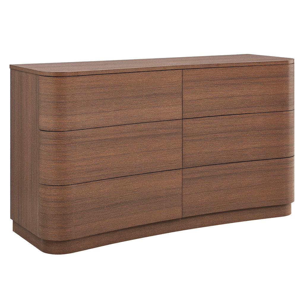 Mirae 6-Drawer Curved Dresser - Brushed Brown Oak