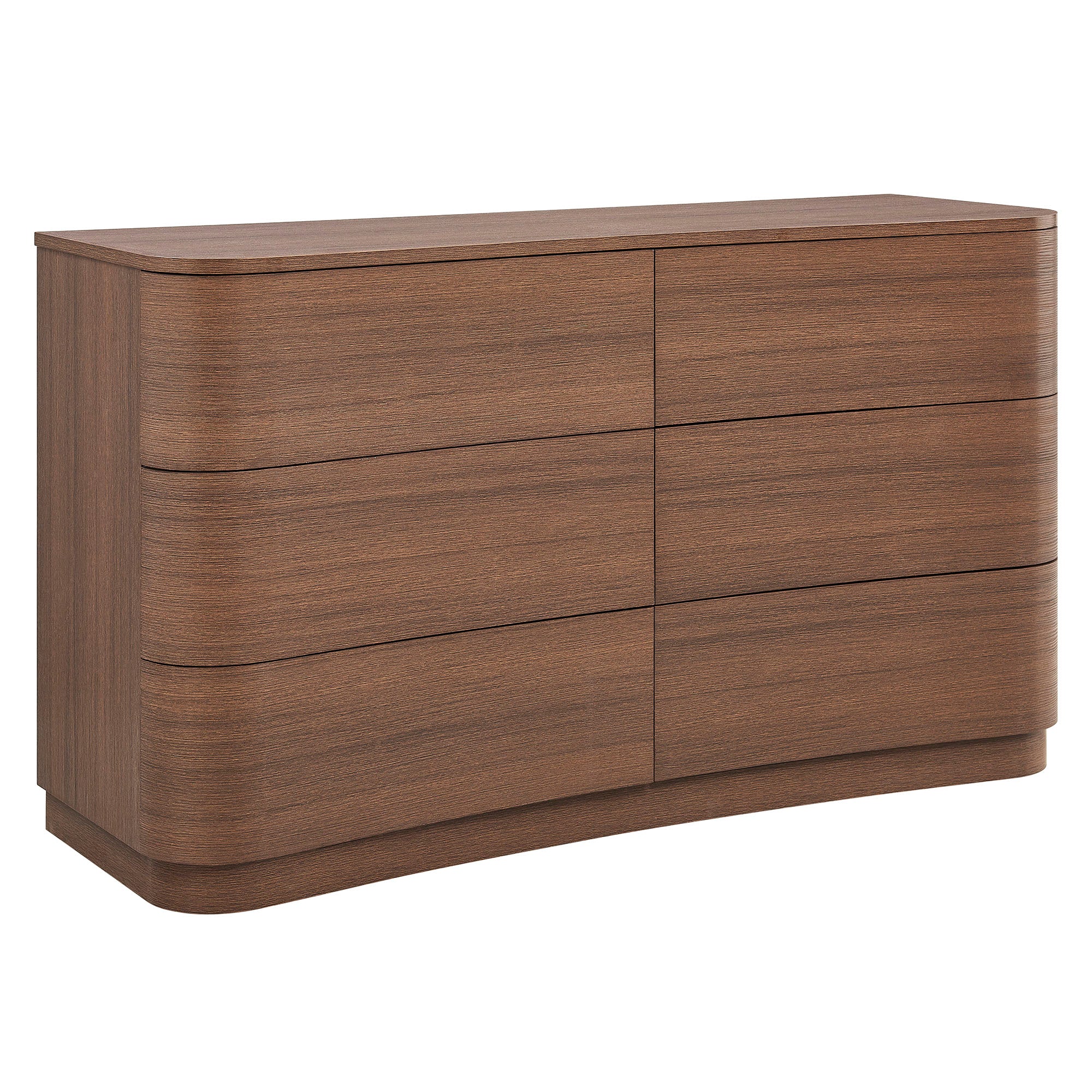 Mirae 6-Drawer Curved Dresser - Brushed Brown Oak