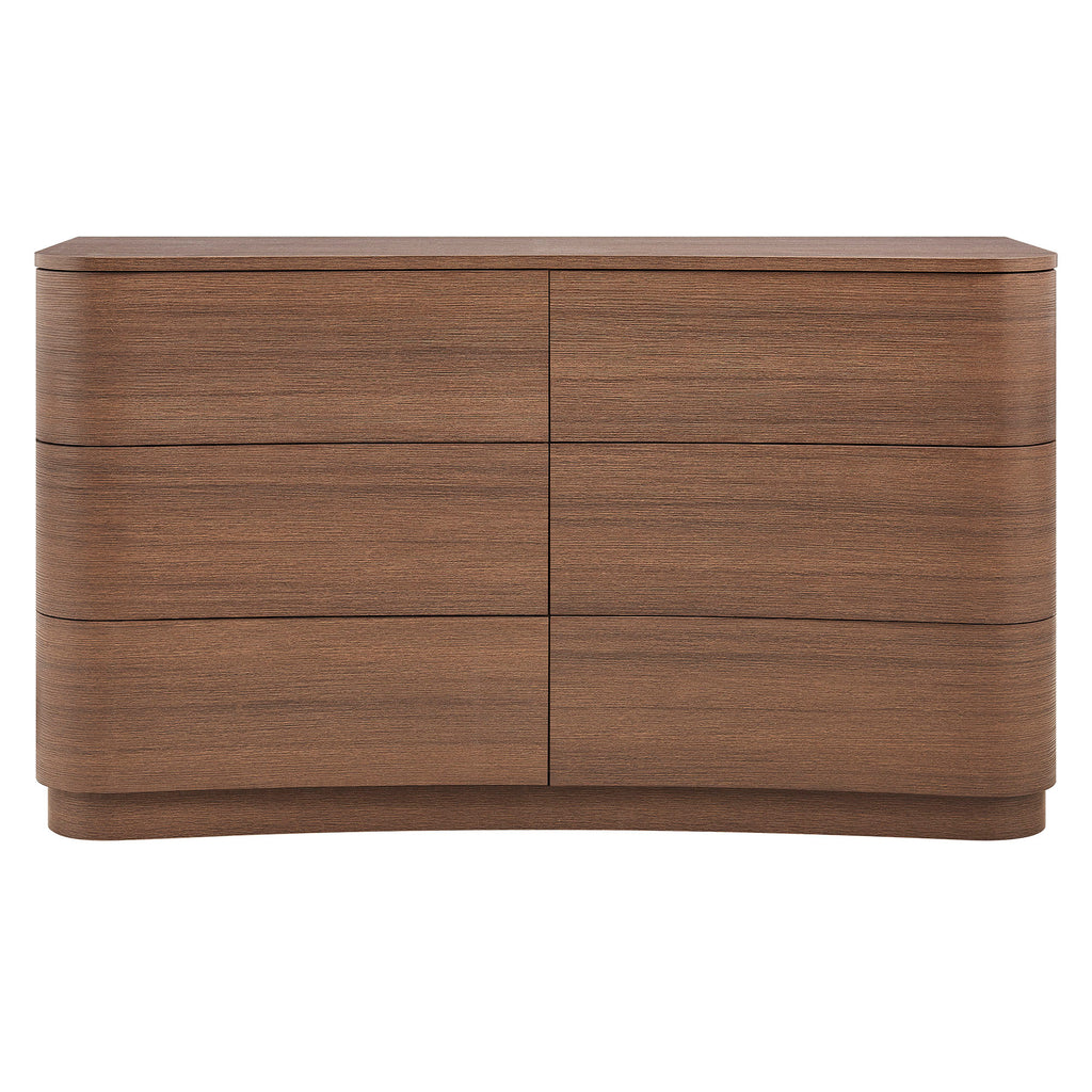 Mirae 6-Drawer Curved Dresser - Brushed Brown Oak
