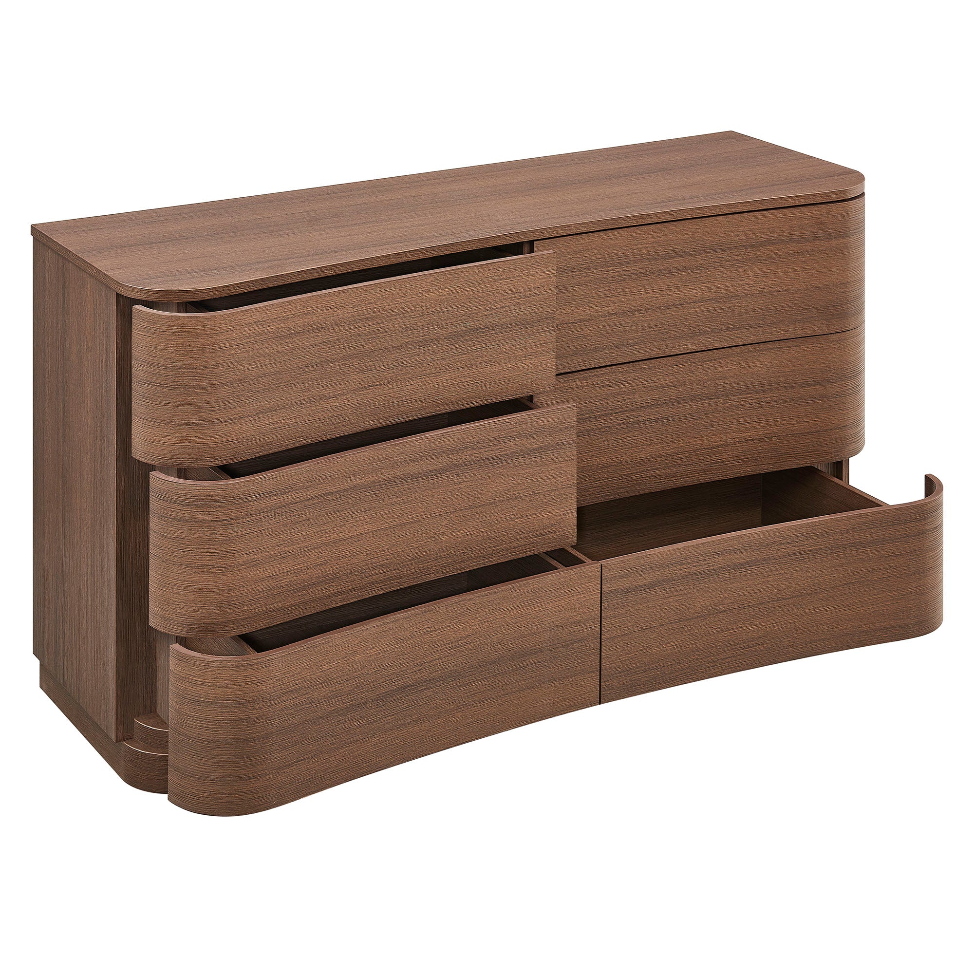 Mirae 6-Drawer Curved Dresser - Brushed Brown Oak