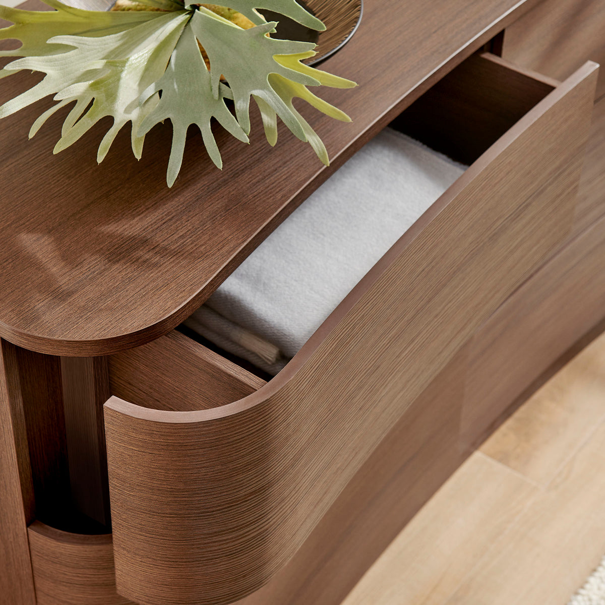 Mirae 6-Drawer Curved Dresser - Brushed Brown Oak