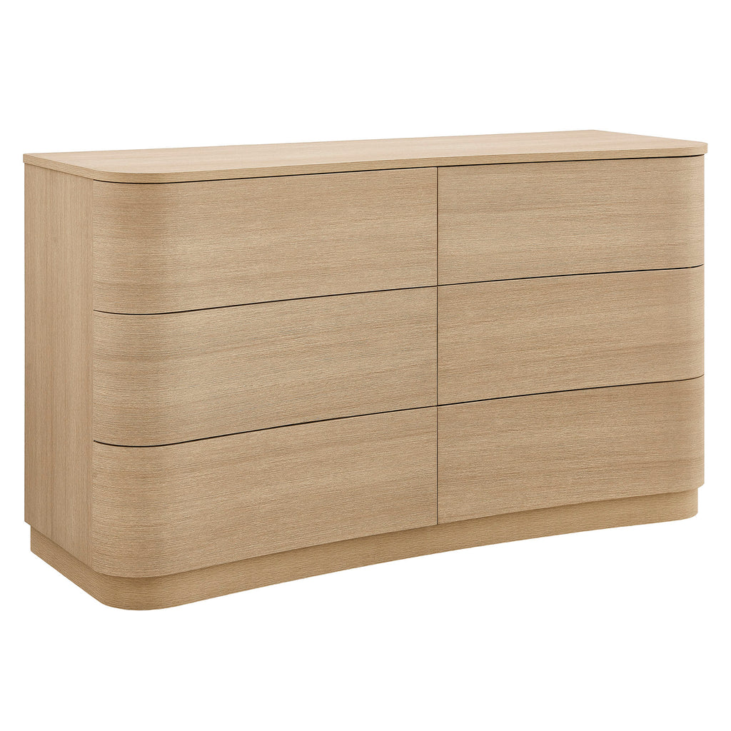 Mirae 6-Drawer Curved Dresser - Brushed Light Oak