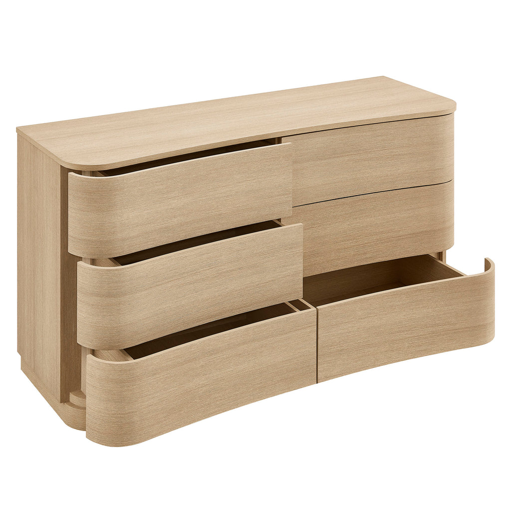 Mirae 6-Drawer Curved Dresser - Brushed Light Oak