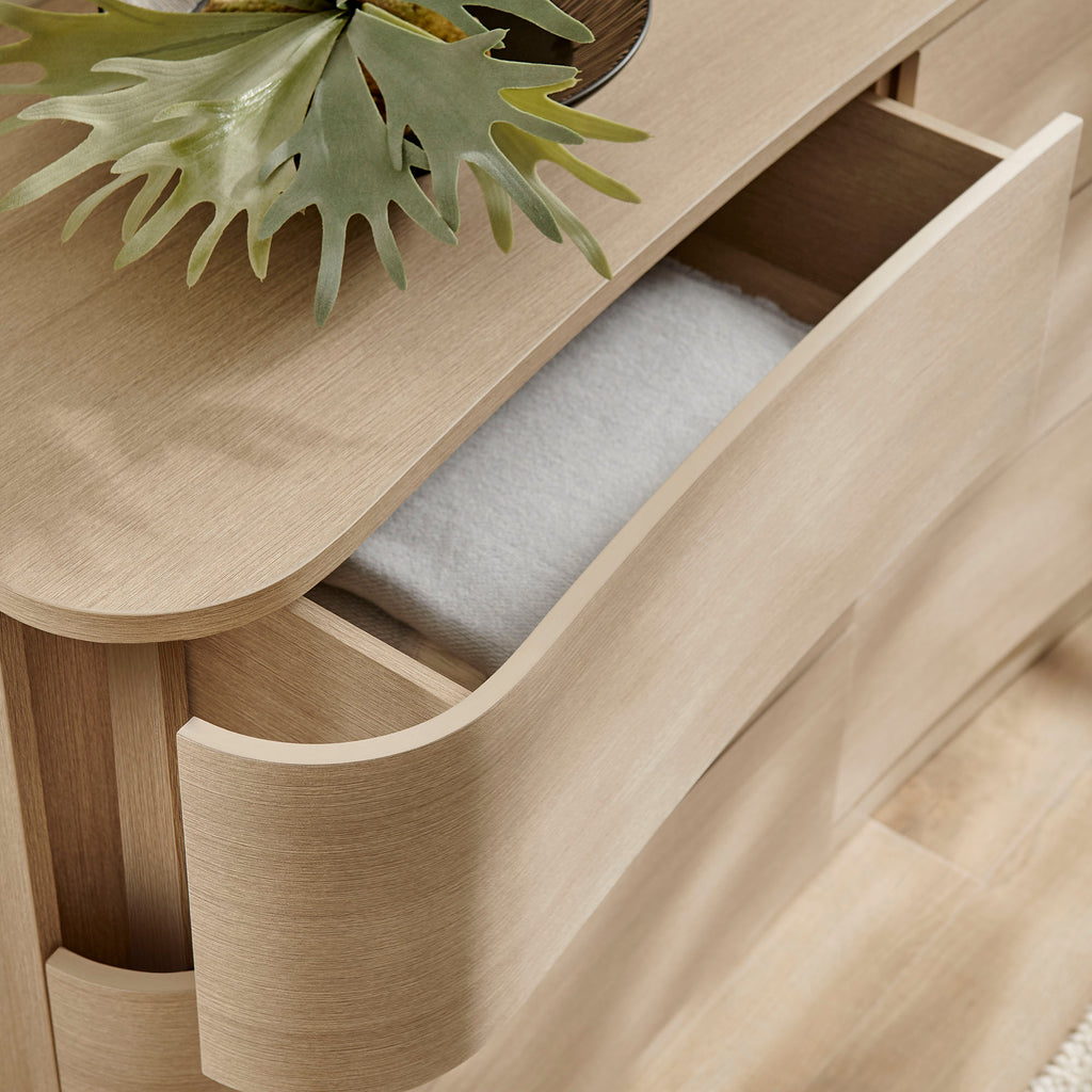 Mirae 6-Drawer Curved Dresser - Brushed Light Oak