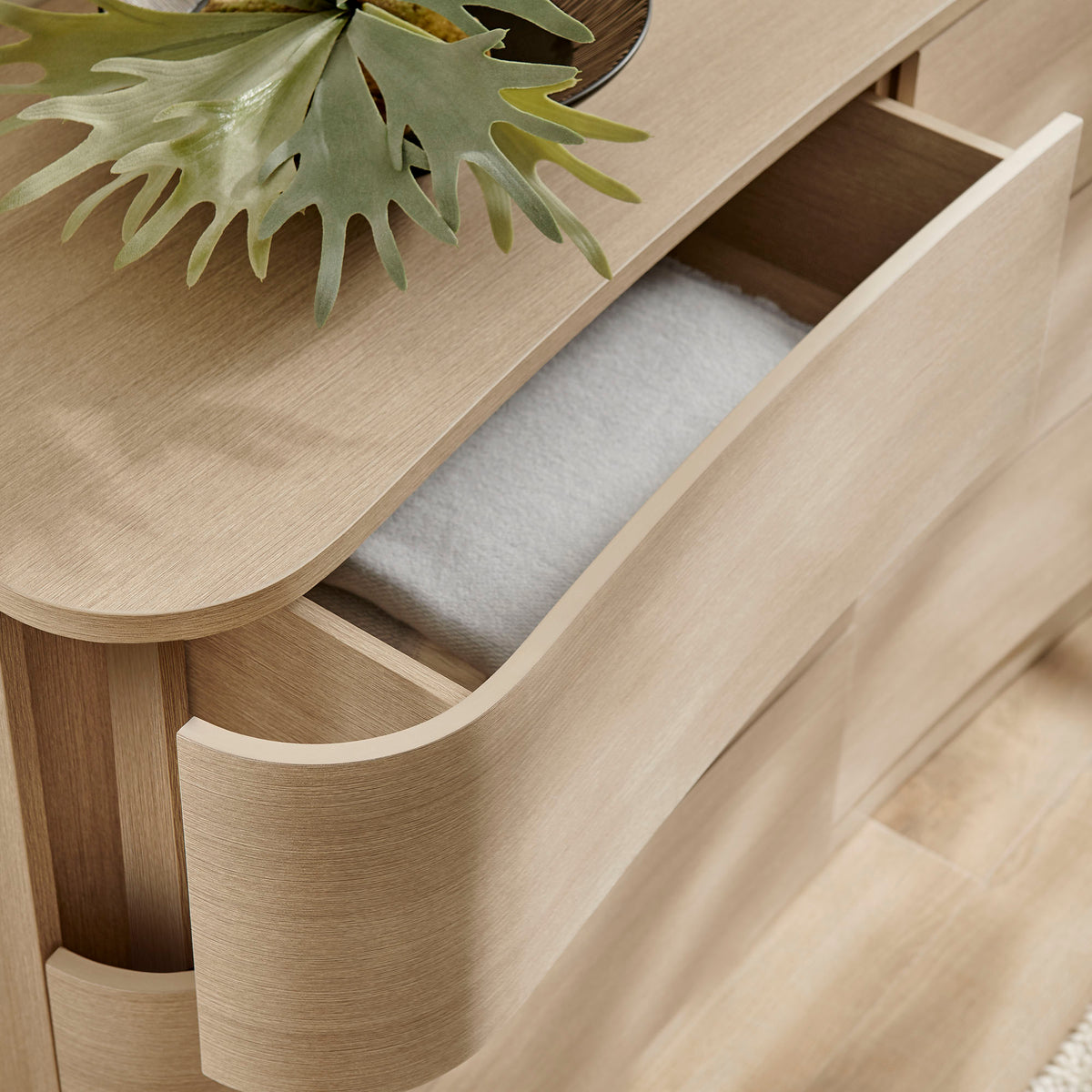 Mirae 6-Drawer Curved Dresser - Brushed Light Oak