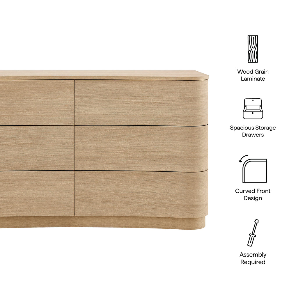 Mirae 6-Drawer Curved Dresser - Brushed Light Oak