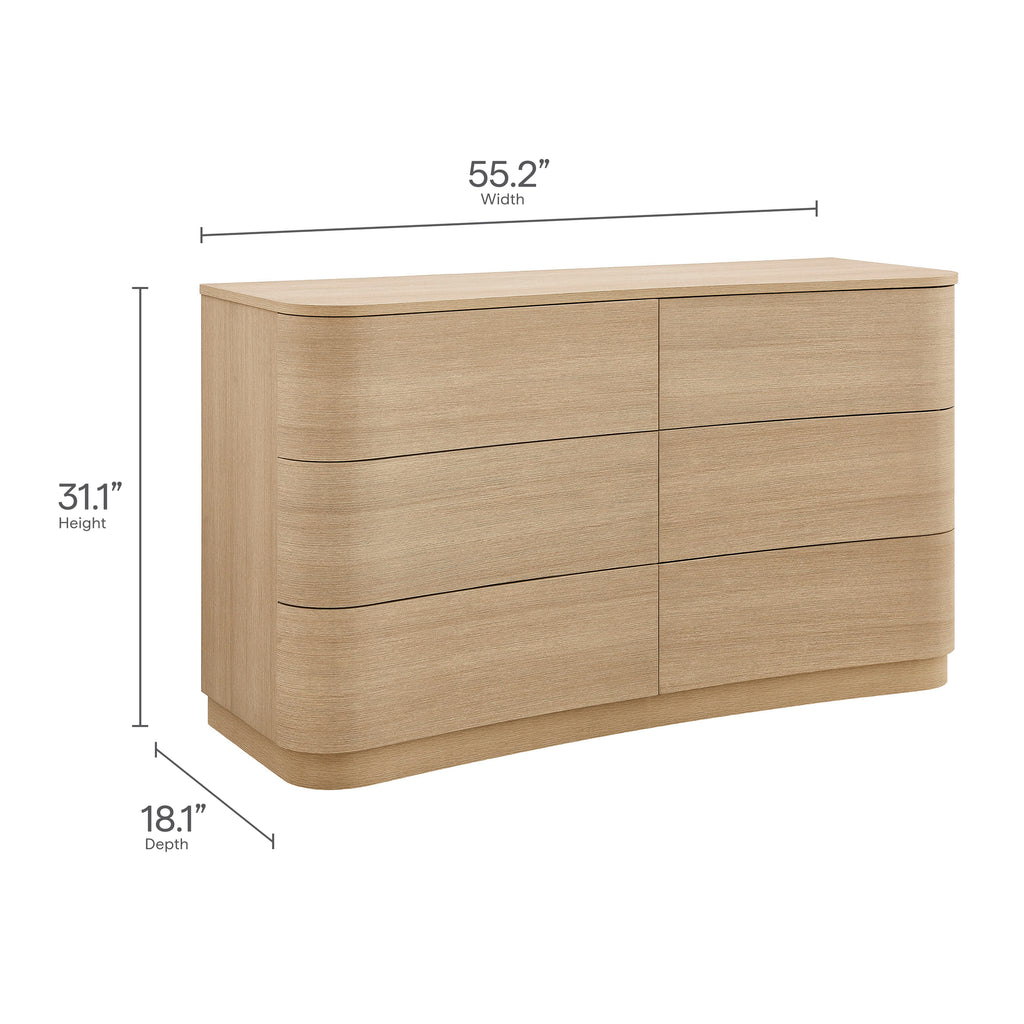 Mirae 6-Drawer Curved Dresser - Brushed Light Oak