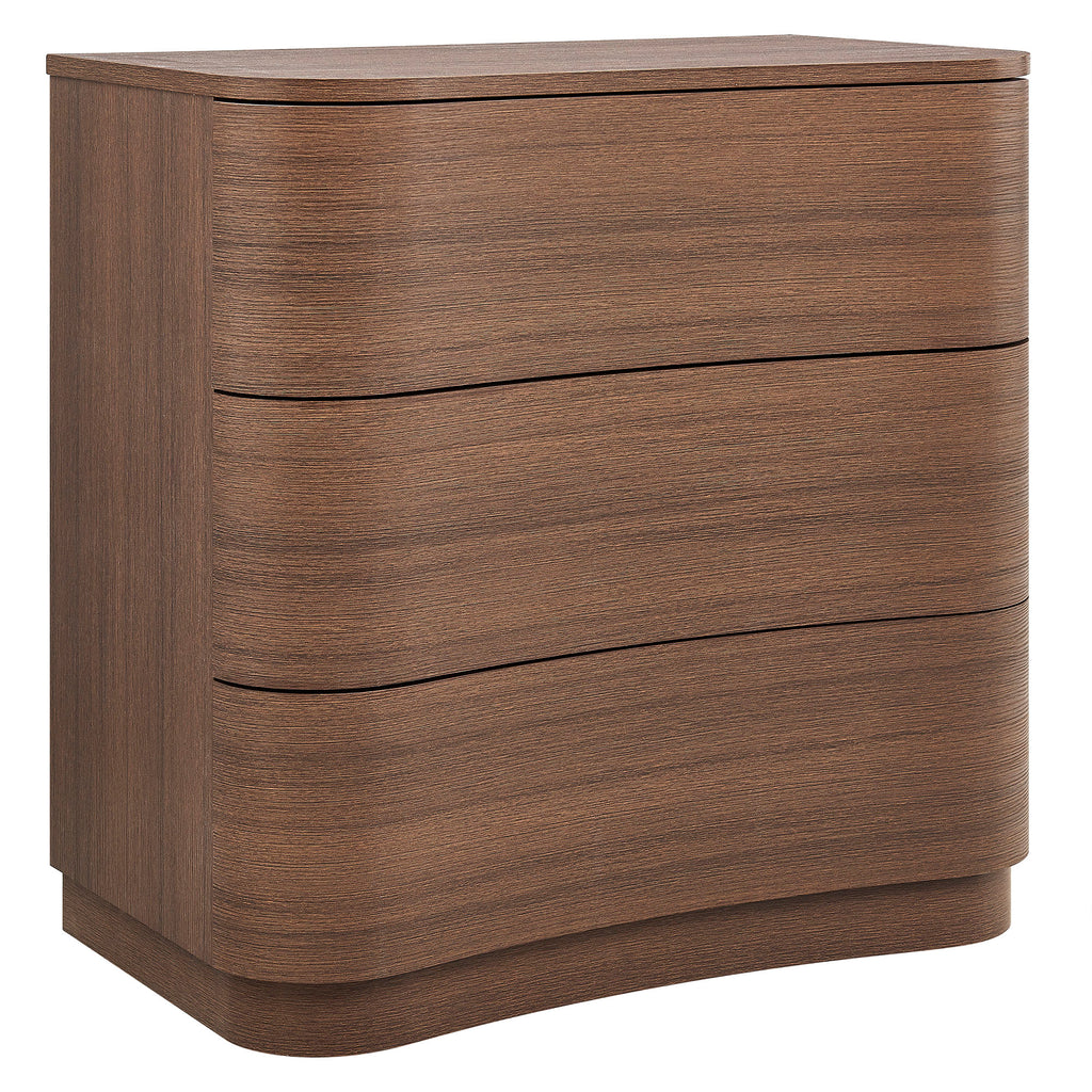 Mirae 3-Drawer Curved Compact Dresser - Brushed Brown Oak