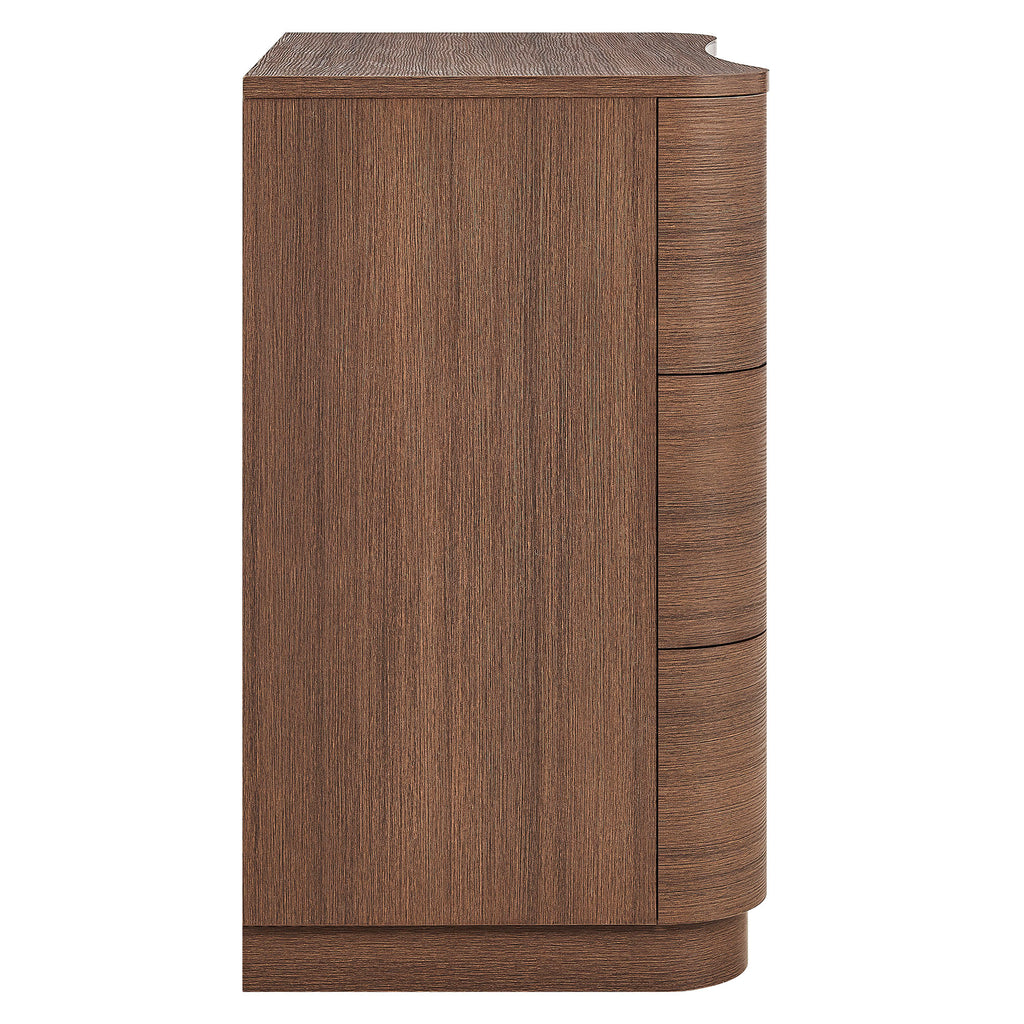 Mirae 3-Drawer Curved Compact Dresser - Brushed Brown Oak