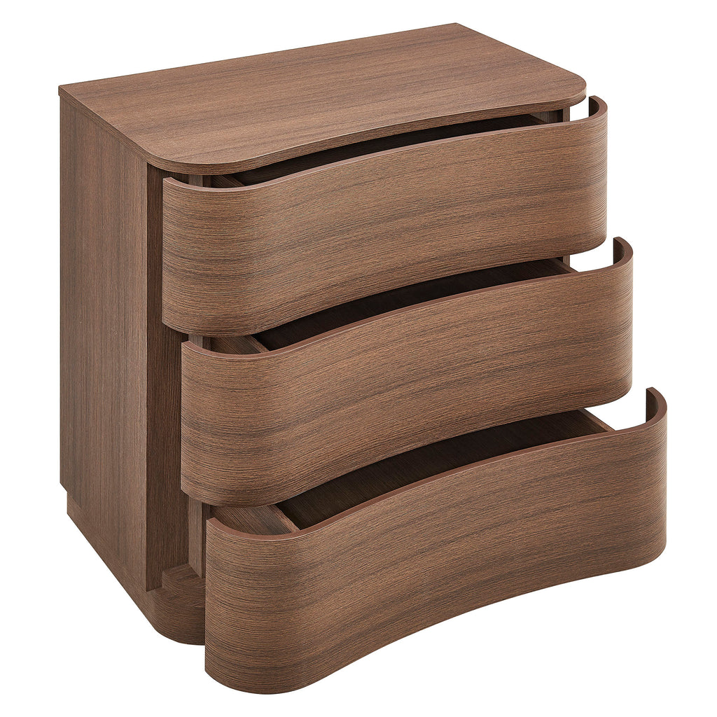 Mirae 3-Drawer Curved Compact Dresser - Brushed Brown Oak