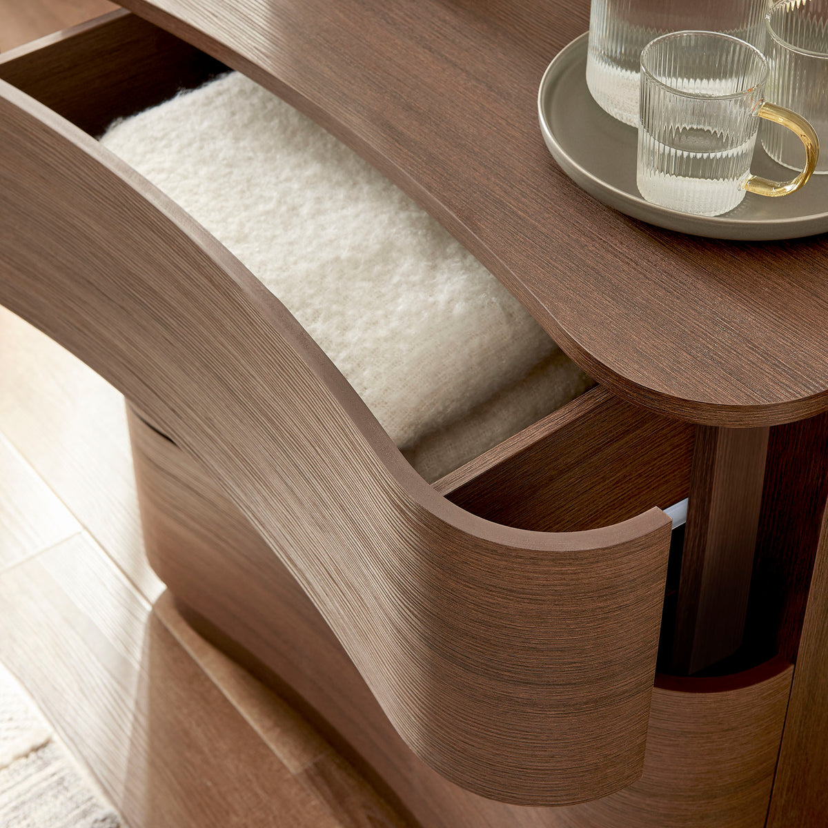 Mirae 3-Drawer Curved Compact Dresser - Brushed Brown Oak
