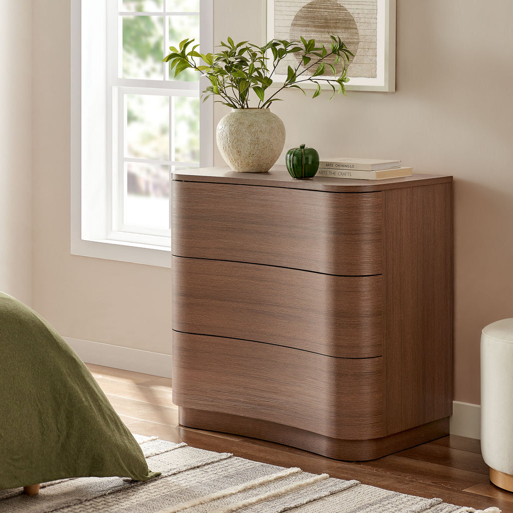 Mirae 3-Drawer Curved Compact Dresser - Brushed Brown Oak