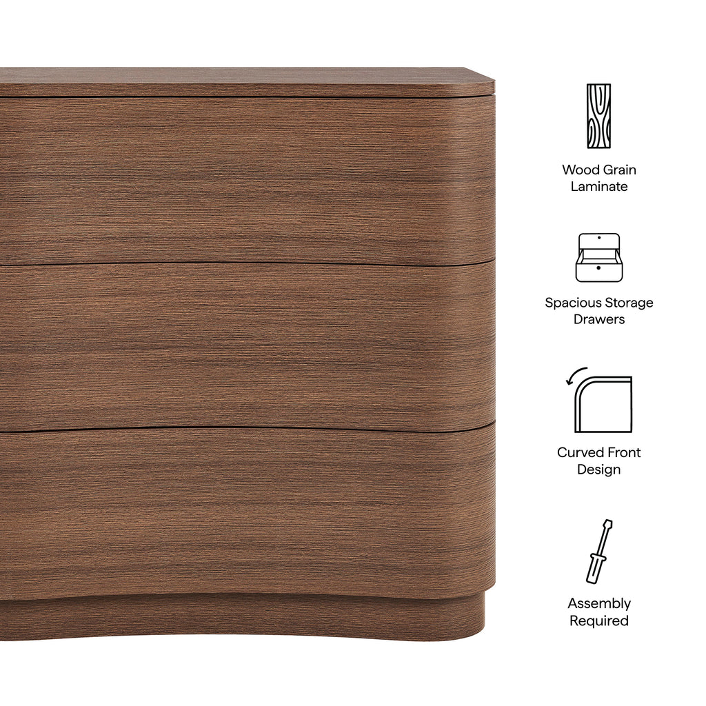 Mirae 3-Drawer Curved Compact Dresser - Brushed Brown Oak
