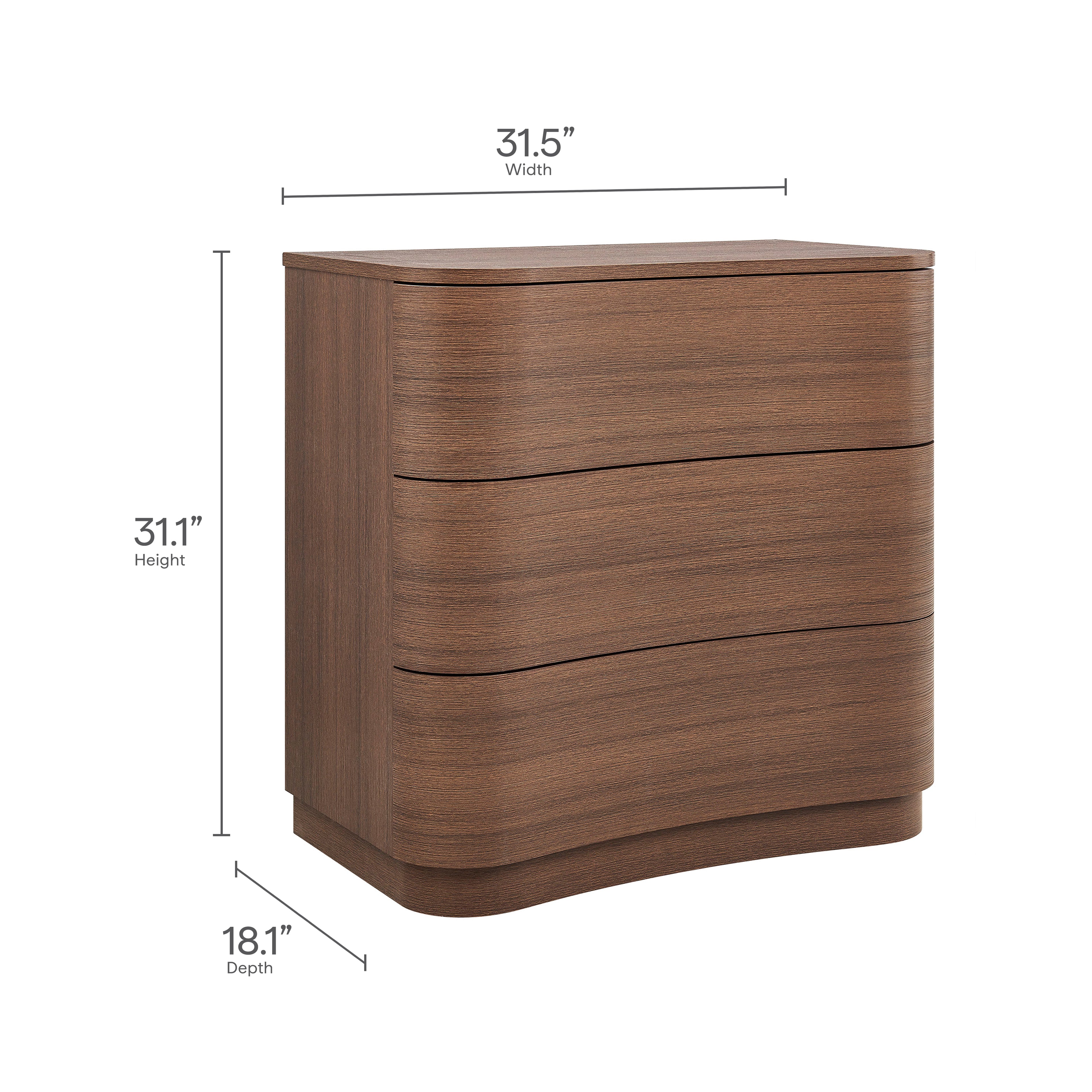 Mirae 3-Drawer Curved Compact Dresser - Brushed Brown Oak