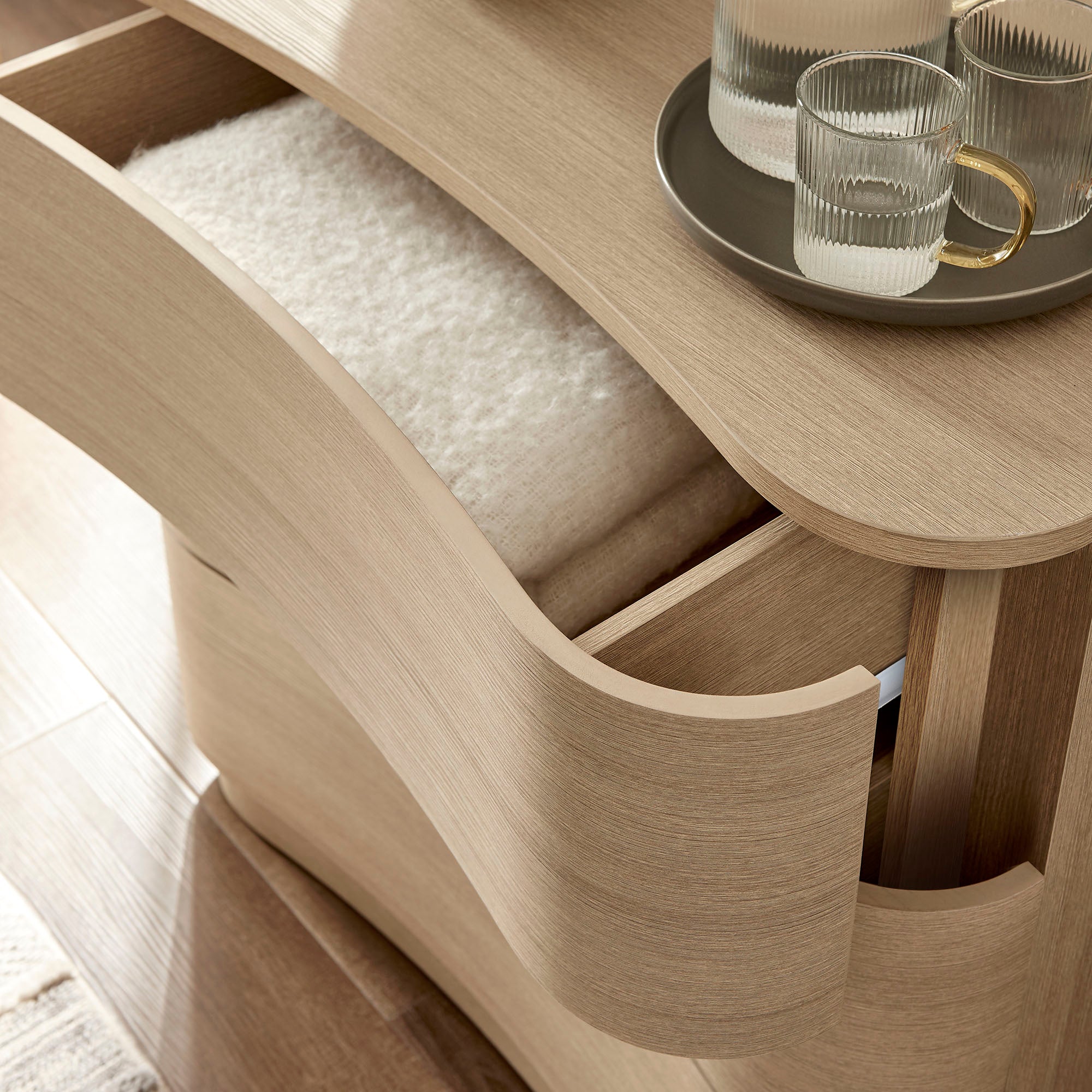 Mirae 3-Drawer Curved Compact Dresser - Brushed Light Oak