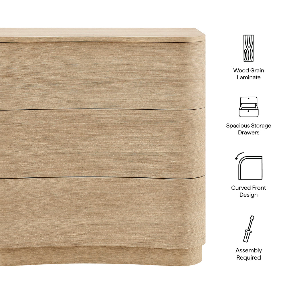 Mirae 3-Drawer Curved Compact Dresser - Brushed Light Oak