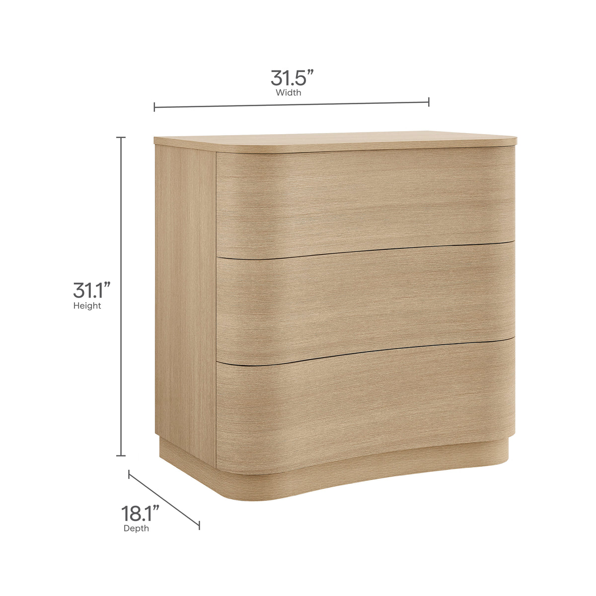 Mirae 3-Drawer Curved Compact Dresser - Brushed Light Oak
