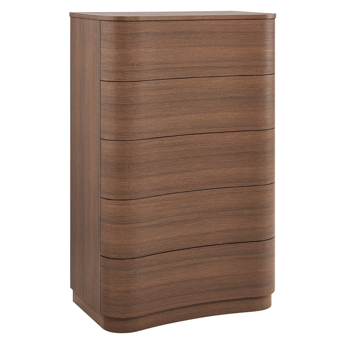Mirae 5-Drawer Curved Dresser Chest of Drawers - Brushed Brown Oak