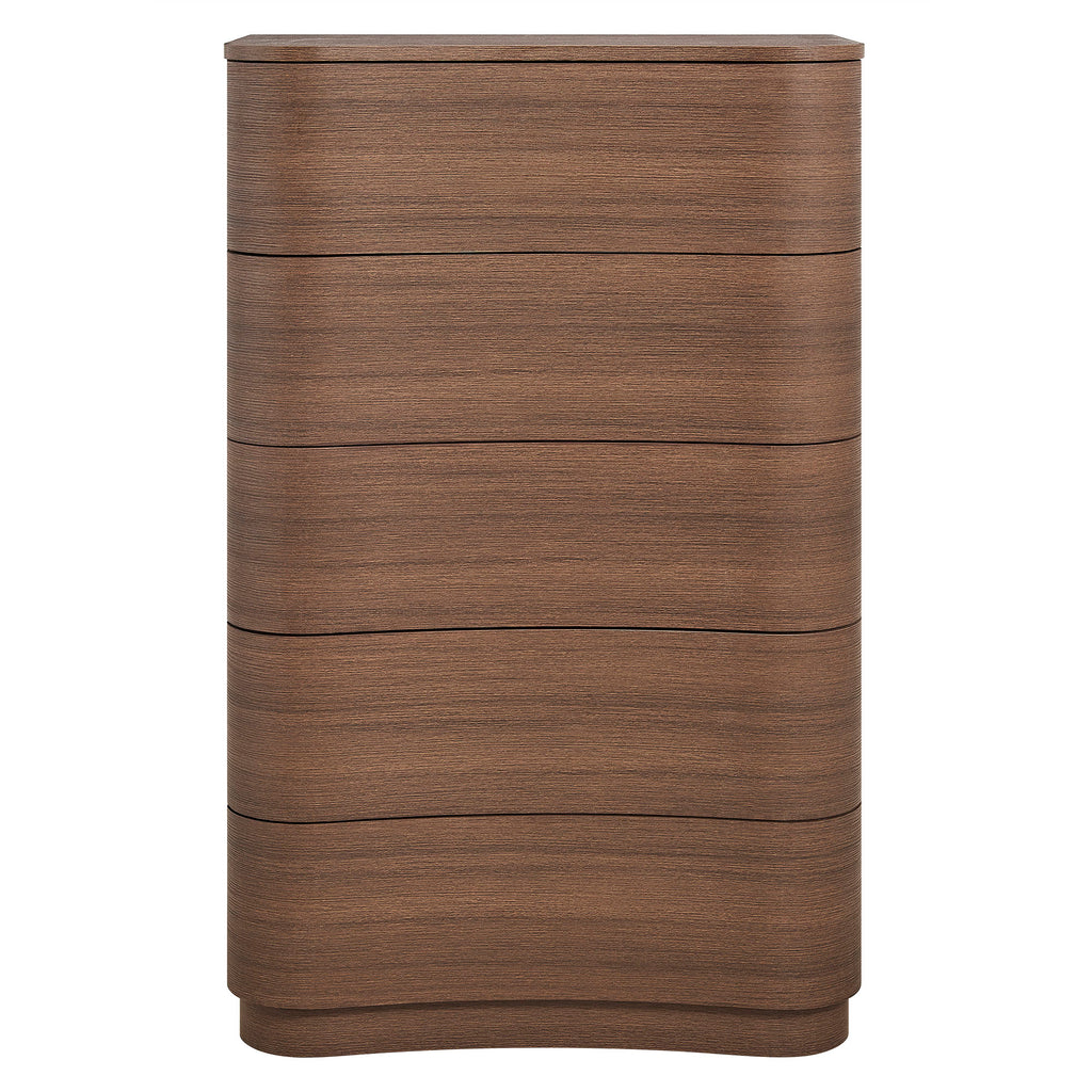 Mirae 5-Drawer Curved Dresser Chest of Drawers - Brushed Brown Oak