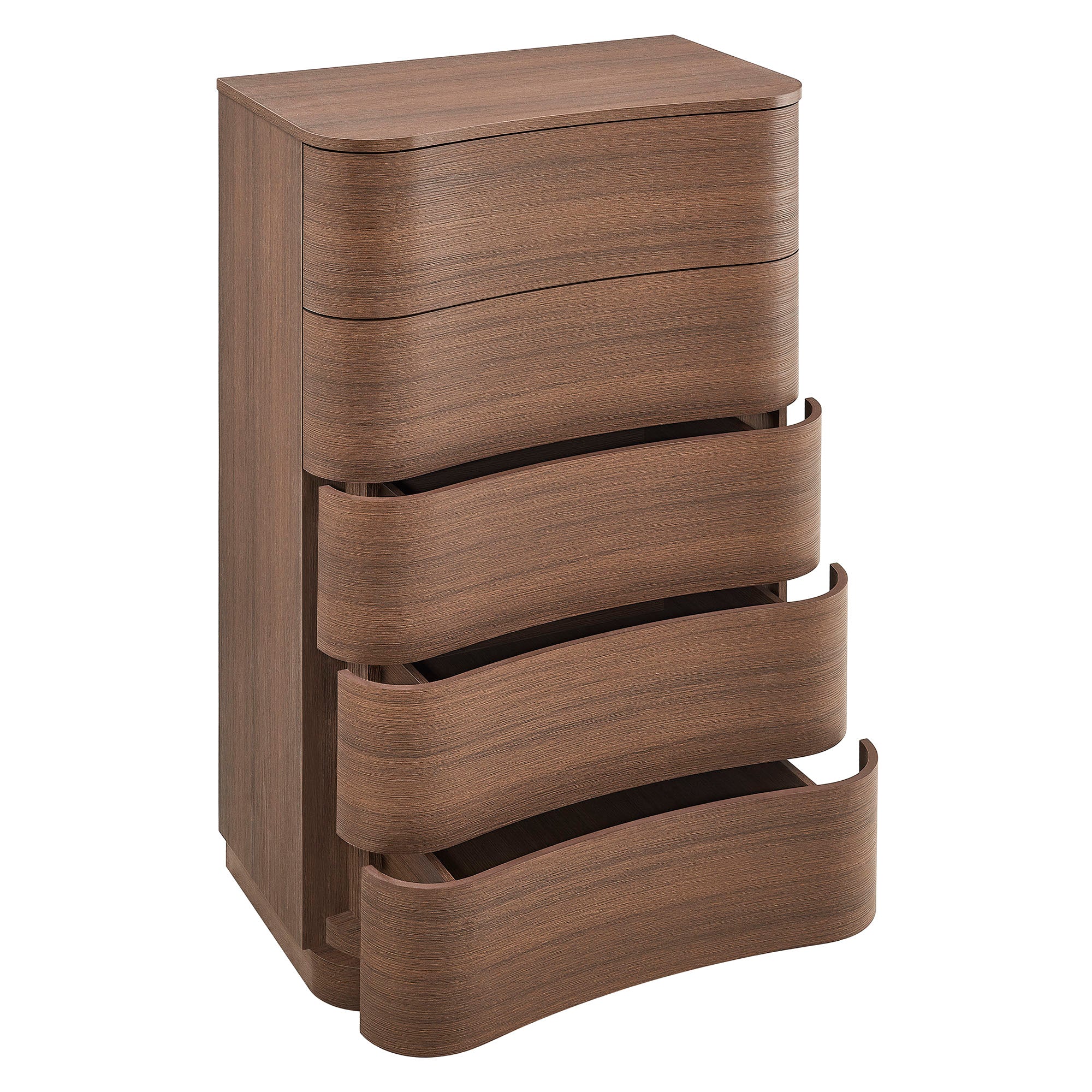 Mirae 5-Drawer Curved Dresser Chest of Drawers - Brushed Brown Oak