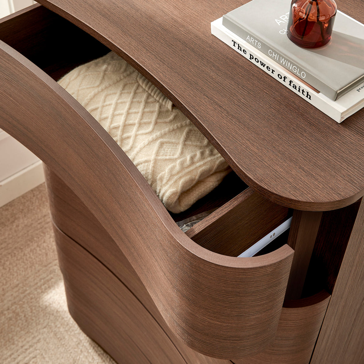 Mirae 5-Drawer Curved Dresser Chest of Drawers - Brushed Brown Oak