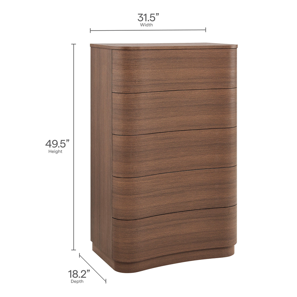 Mirae 5-Drawer Curved Dresser Chest of Drawers - Brushed Brown Oak