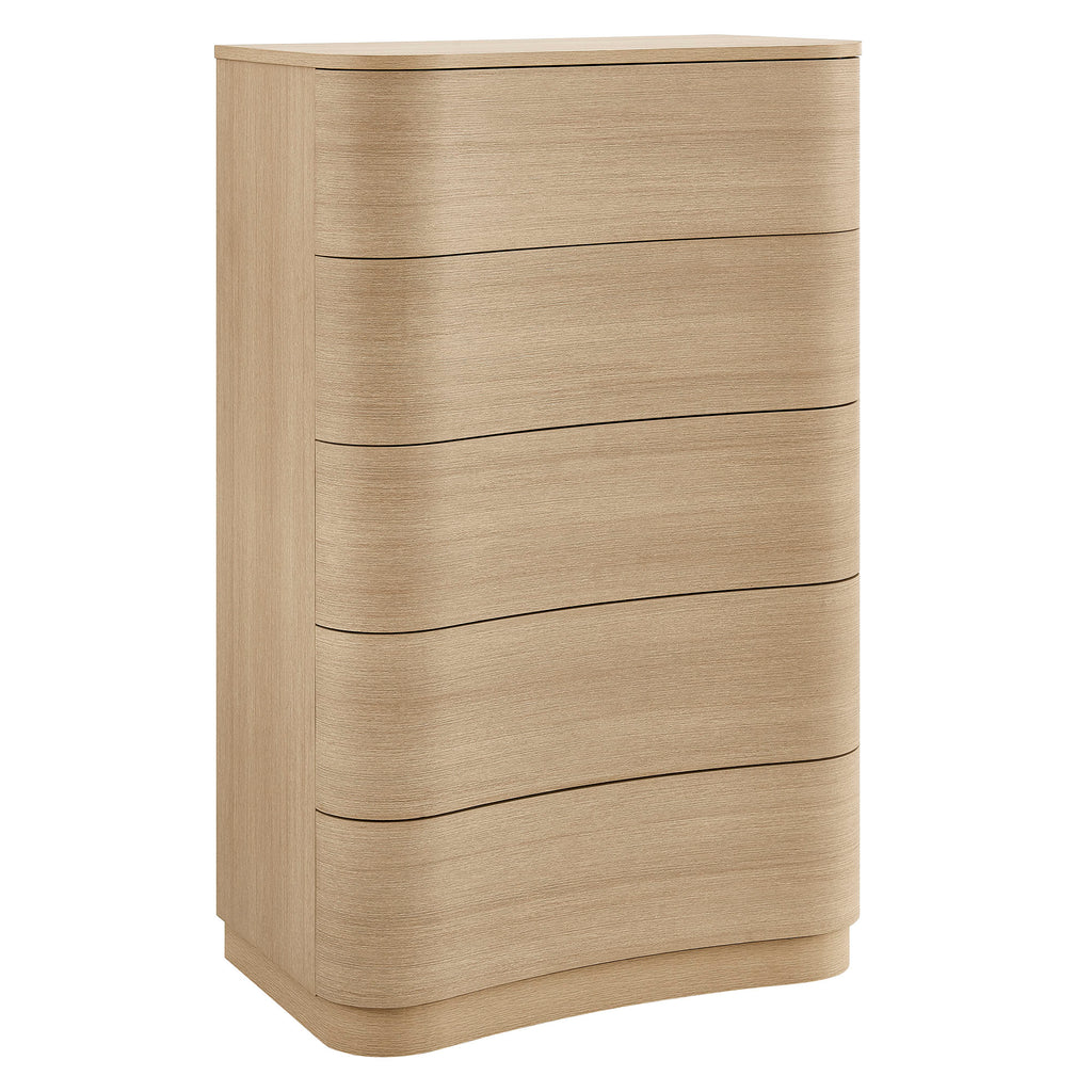 Mirae 5-Drawer Curved Dresser Chest of Drawers - Brush Light Oak