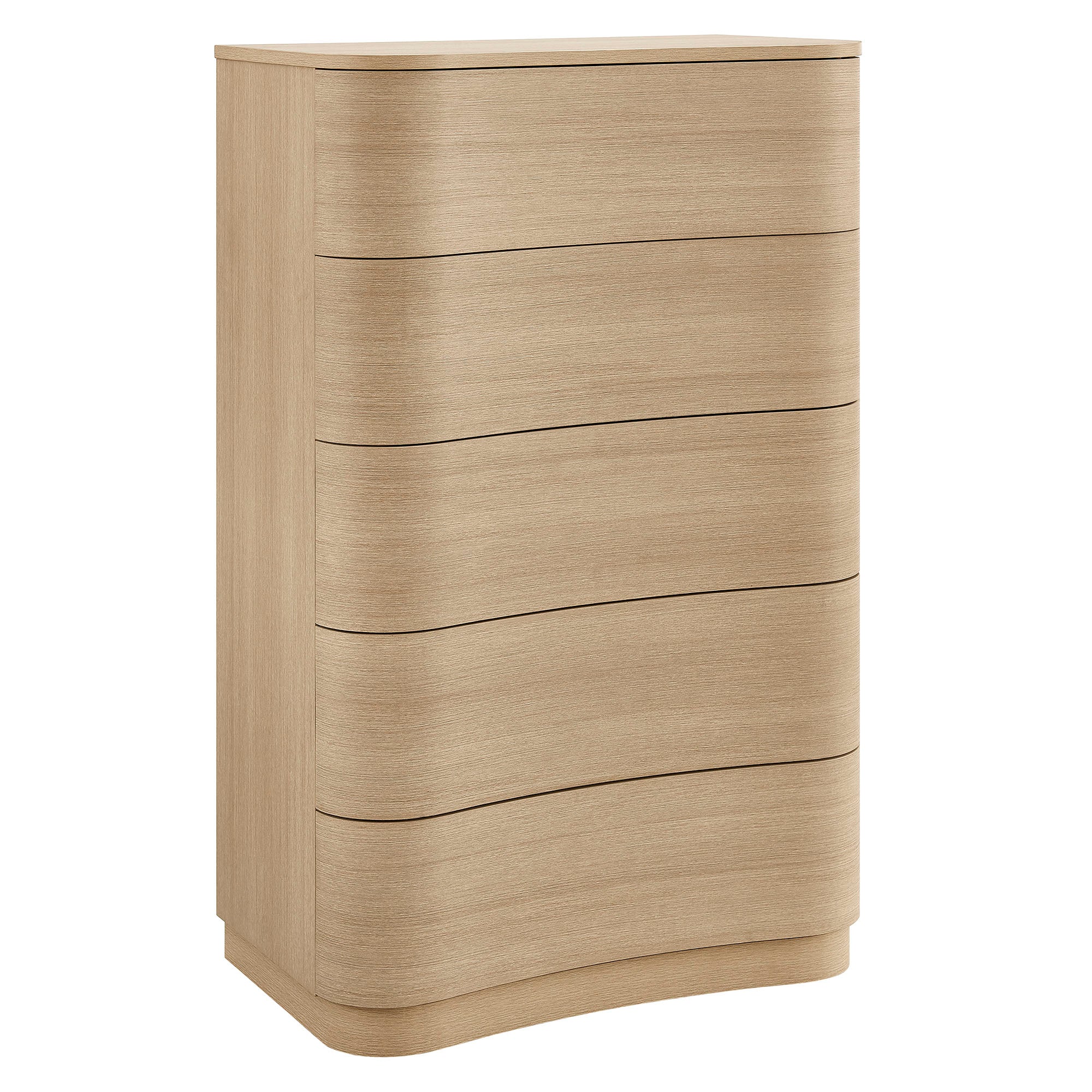 Mirae 5-Drawer Curved Dresser Chest of Drawers - Brush Light Oak