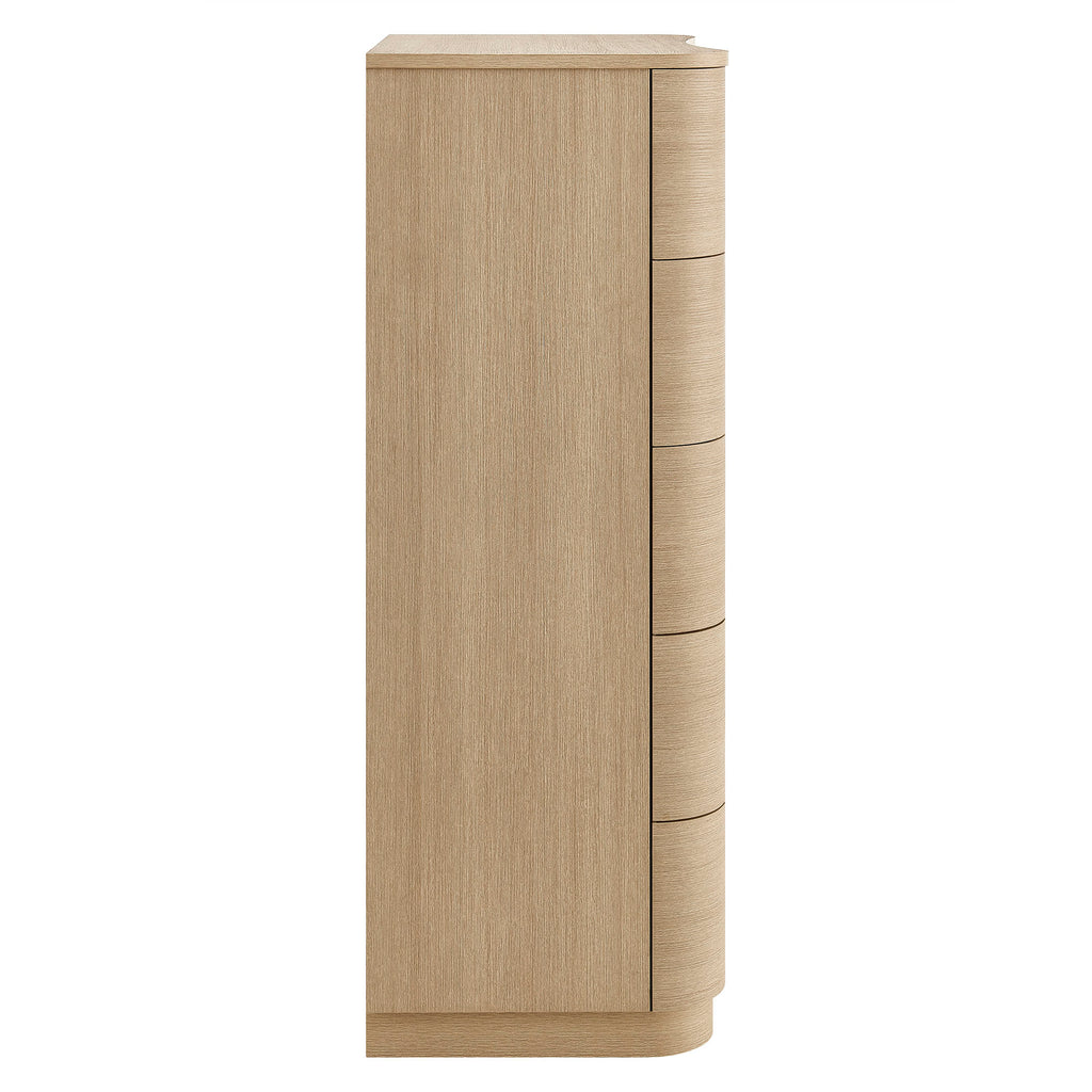 Mirae 5-Drawer Curved Dresser Chest of Drawers - Brush Light Oak