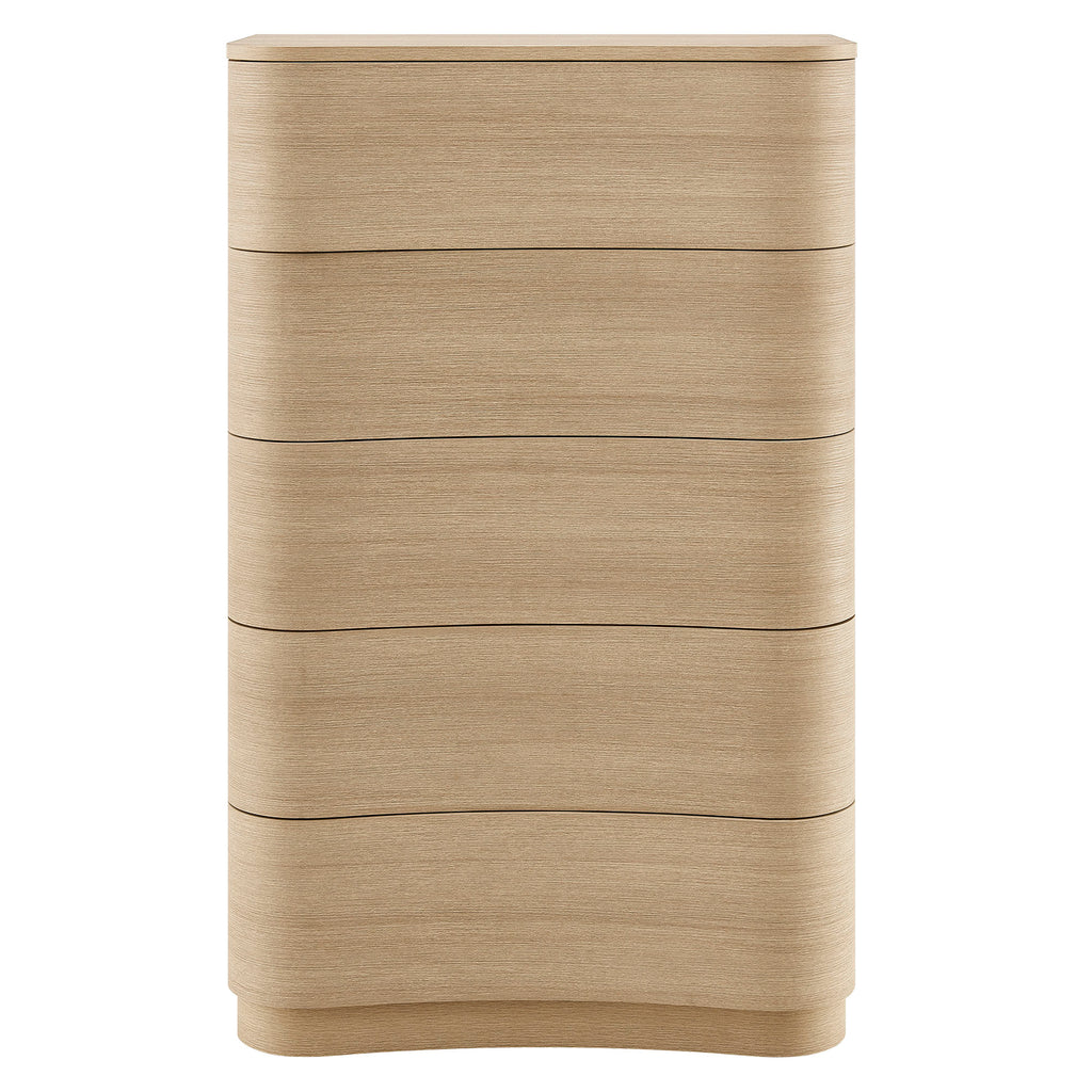 Mirae 5-Drawer Curved Dresser Chest of Drawers - Brush Light Oak