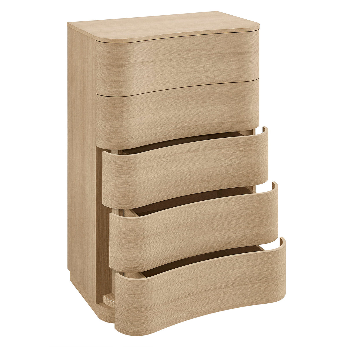 Mirae 5-Drawer Curved Dresser Chest of Drawers - Brush Light Oak