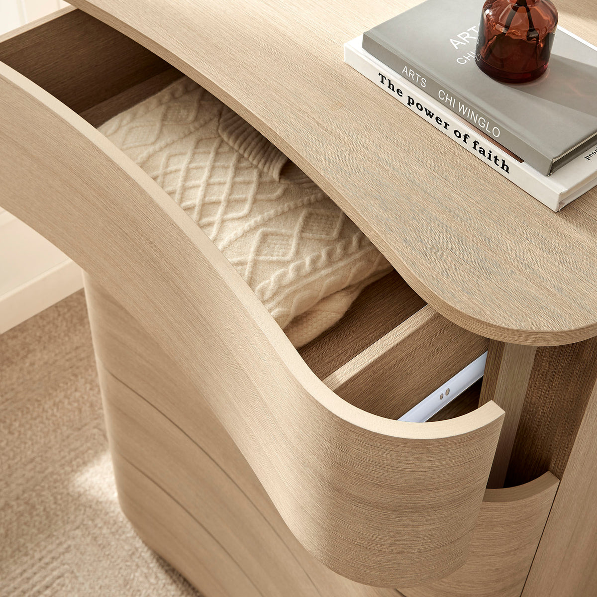 Mirae 5-Drawer Curved Dresser Chest of Drawers - Brush Light Oak