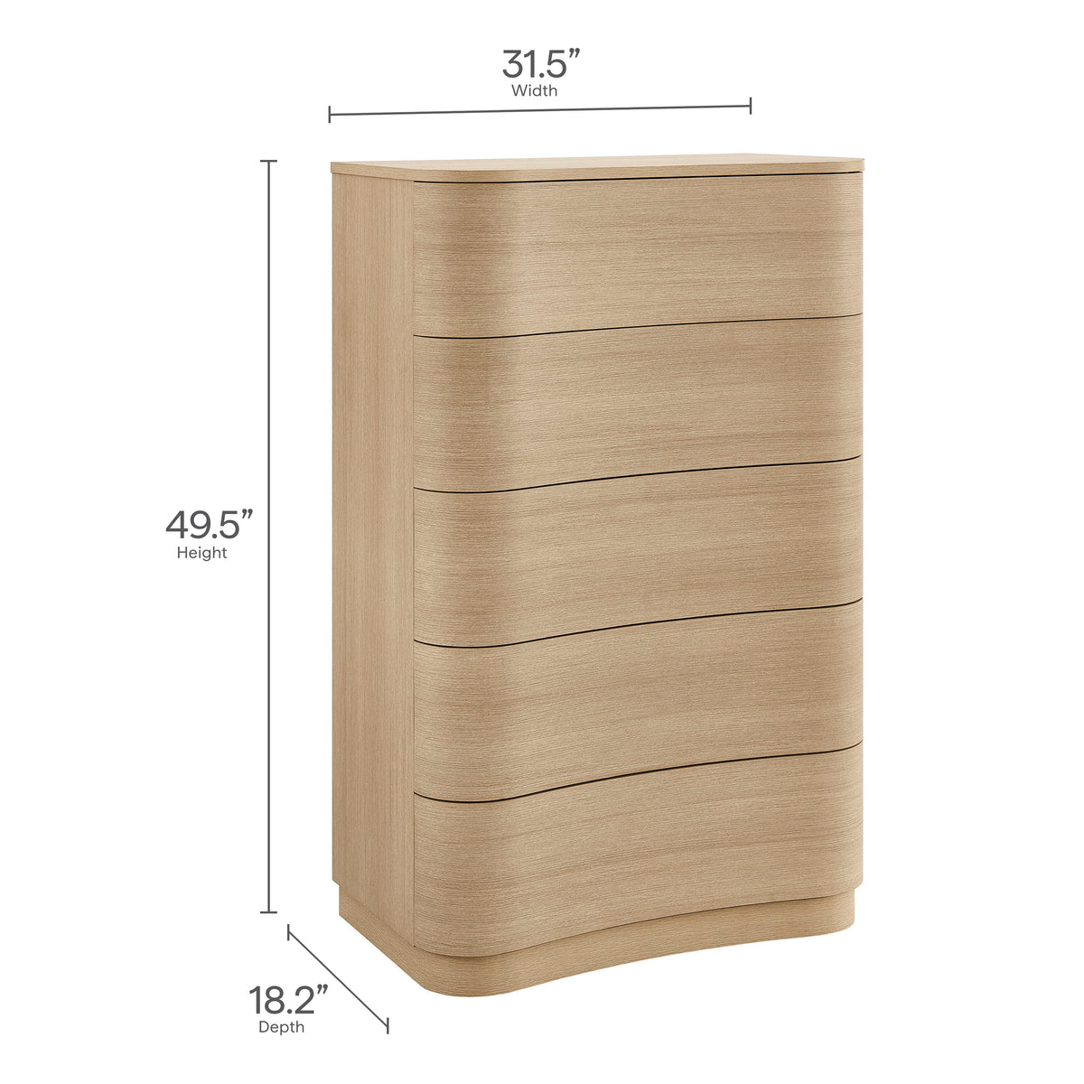 Mirae 5-Drawer Curved Dresser Chest of Drawers - Brush Light Oak