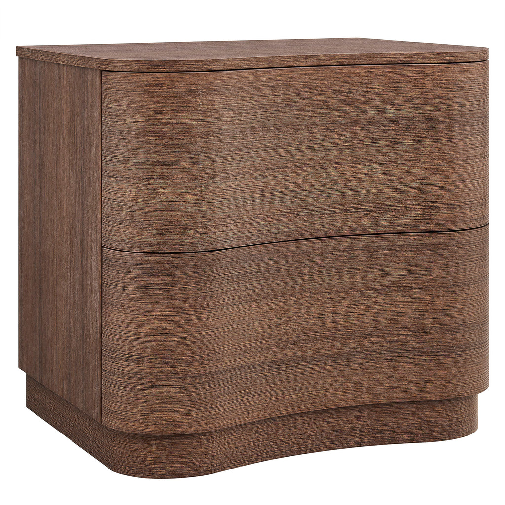Mirae 2-Drawer Curved Nightstand - Brushed Brown Oak