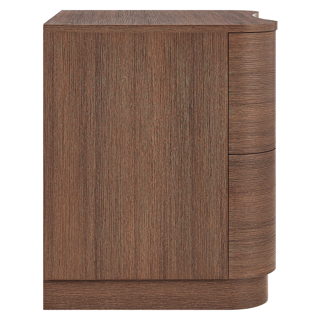 Mirae 2-Drawer Curved Nightstand - Brushed Brown Oak