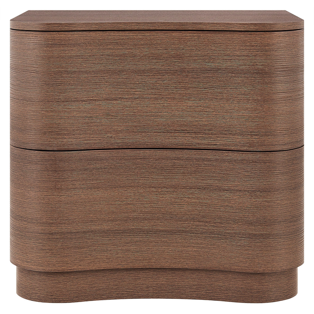 Mirae 2-Drawer Curved Nightstand - Brushed Brown Oak