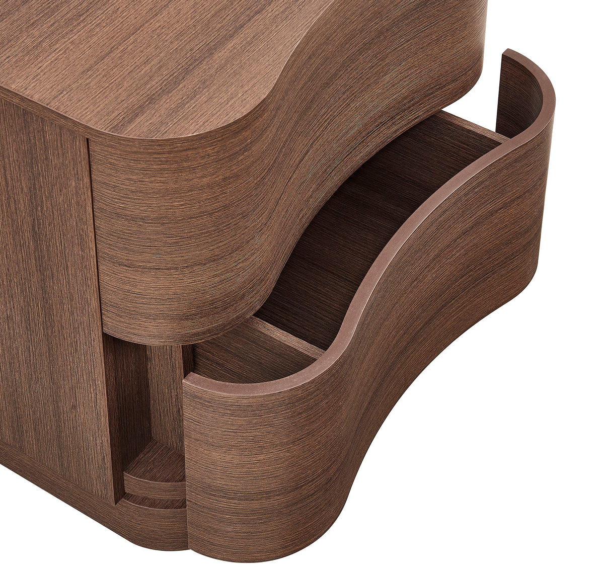 Mirae 2-Drawer Curved Nightstand - Brushed Brown Oak