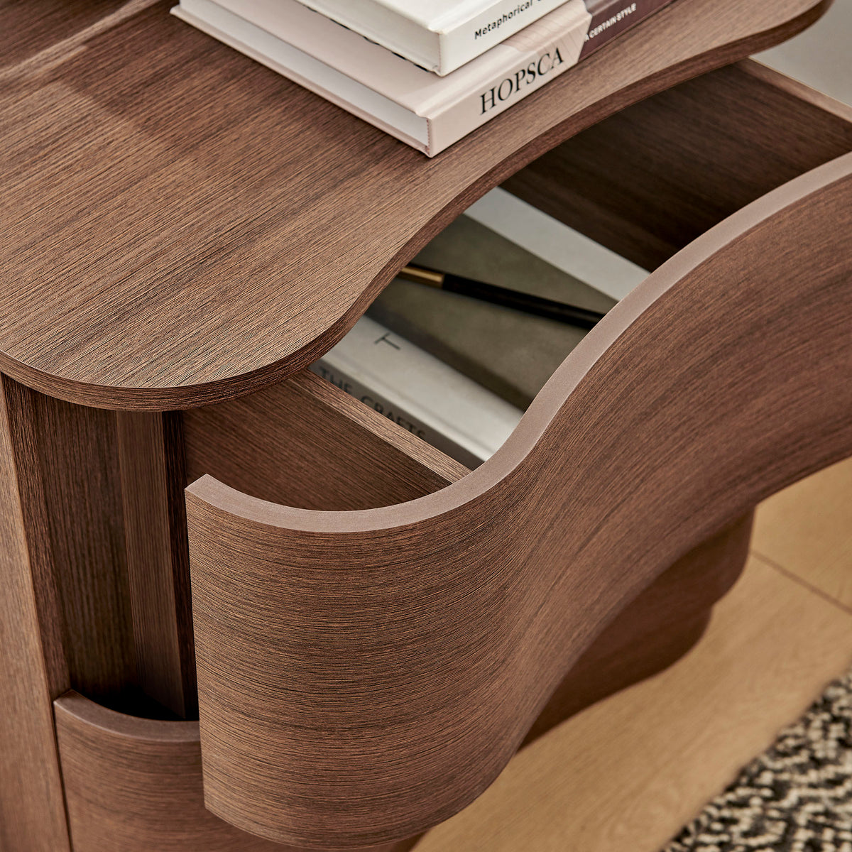 Mirae 2-Drawer Curved Nightstand - Brushed Brown Oak